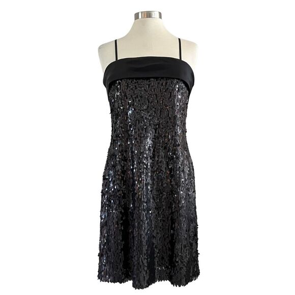 W by Worth Mini Sequin Cocktail Dress Spaghetti Strap Black 2 - Picture 1 of 9